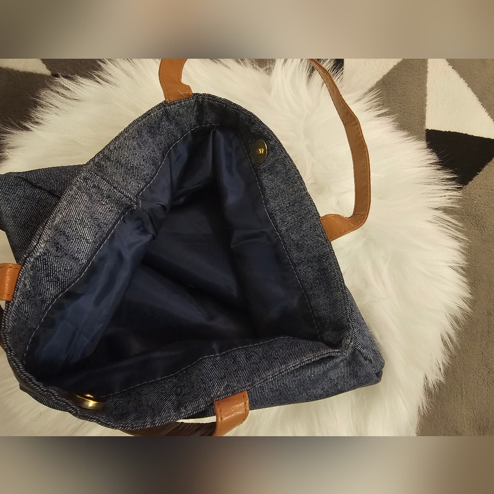 Guess Denim Tote Bag with Brown Handles - Picture 4 of 4
